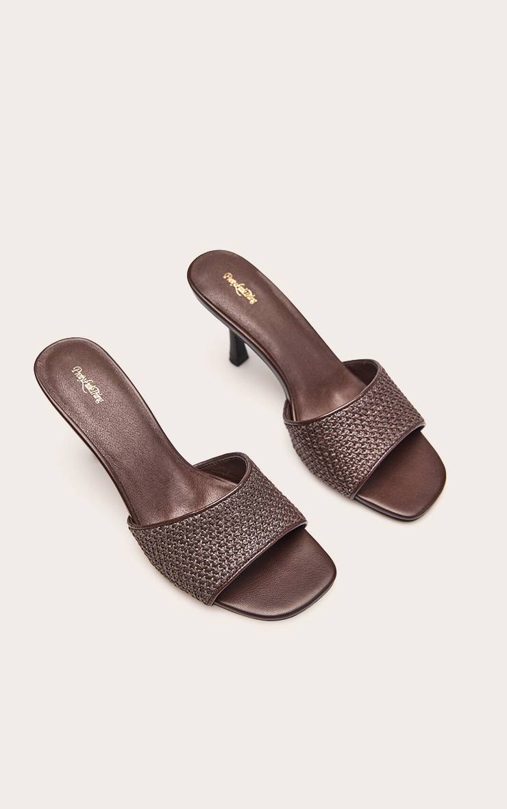 Chocolat Mules À Talon Bout Carré Texturées