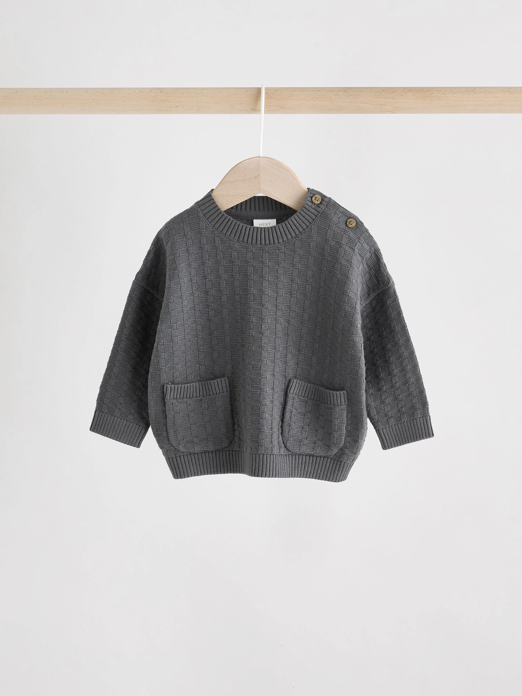Antraciet - Babyset met gebreide trui en legging van 100% katoen met textuur (0mnd -3jr)
