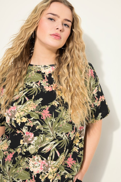 Oversized-Shirt, Tropical-Print, Rundhals, Halbarm
