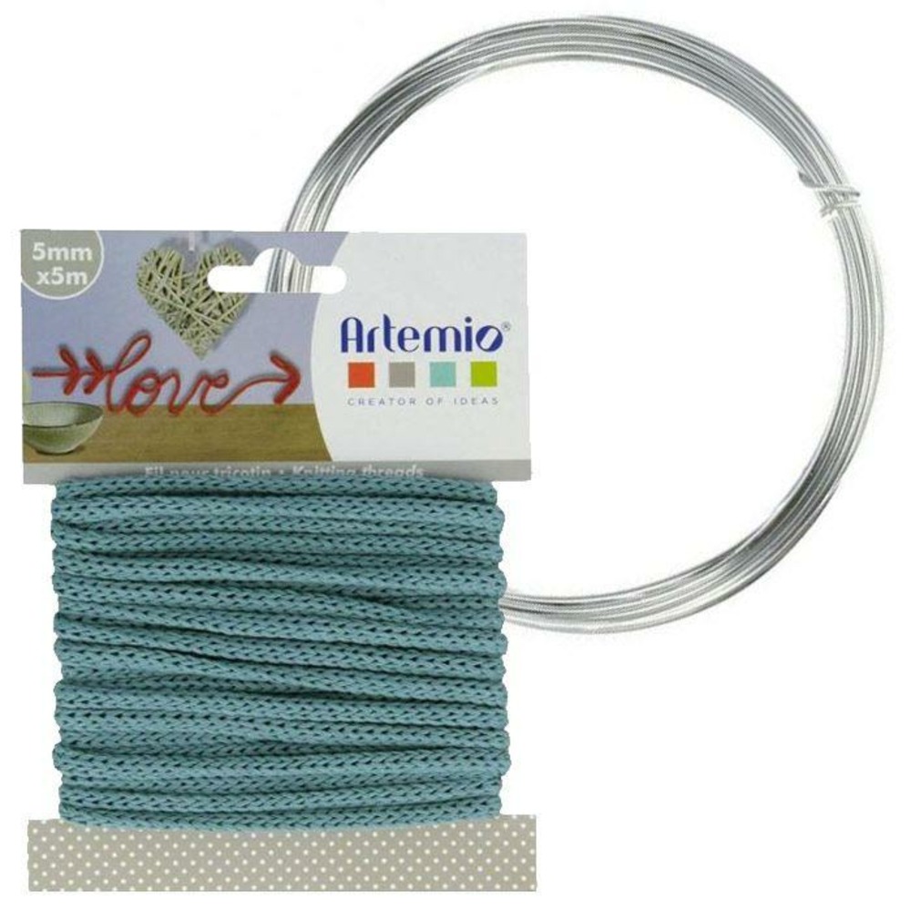 Fil à tricotin bleu turquoise 5 mm x 5 m + fil d'aluminium