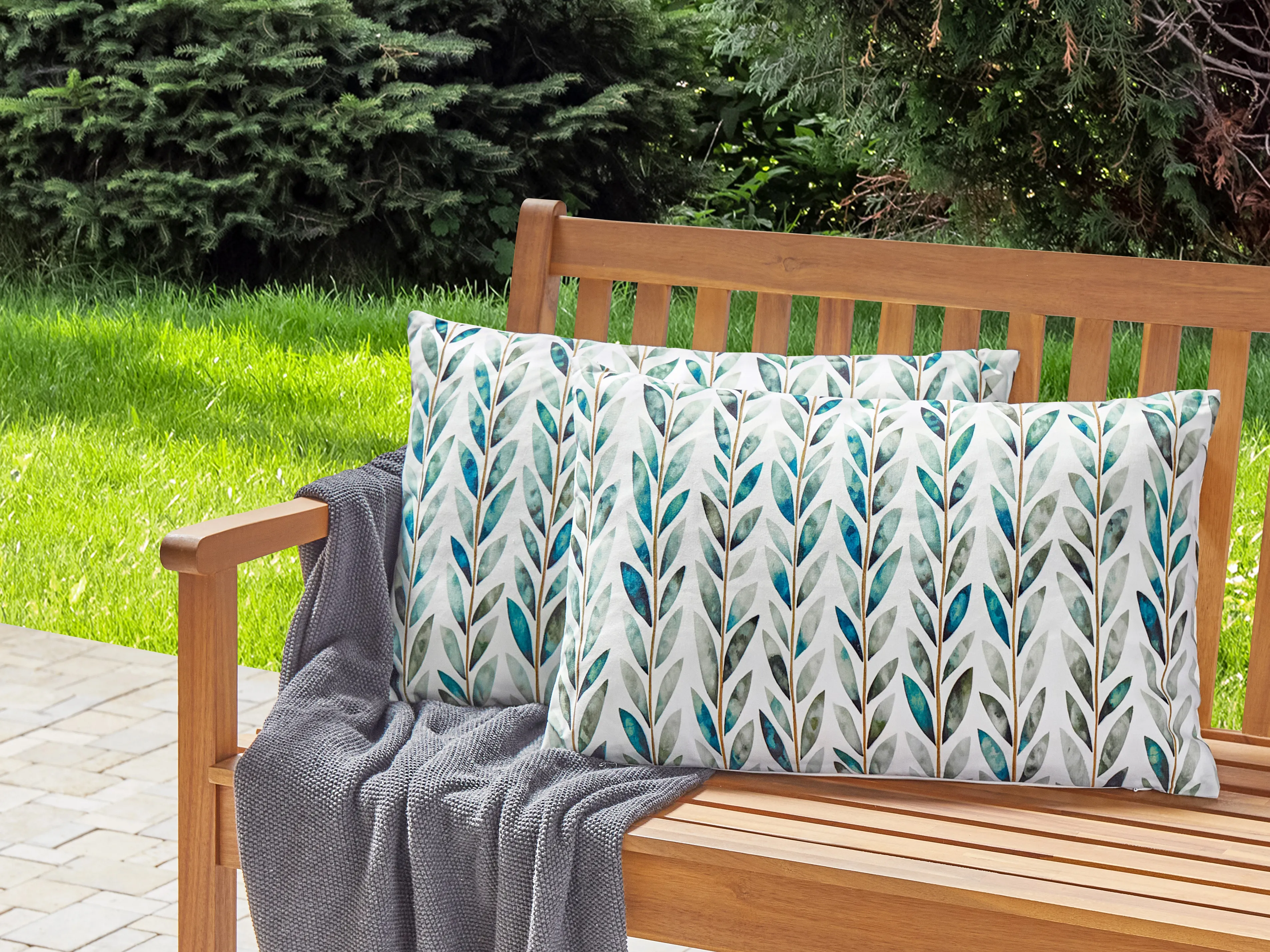 Set van 2 tuinkussens LOANO bladpatroon 40 x 60 cm Groen
