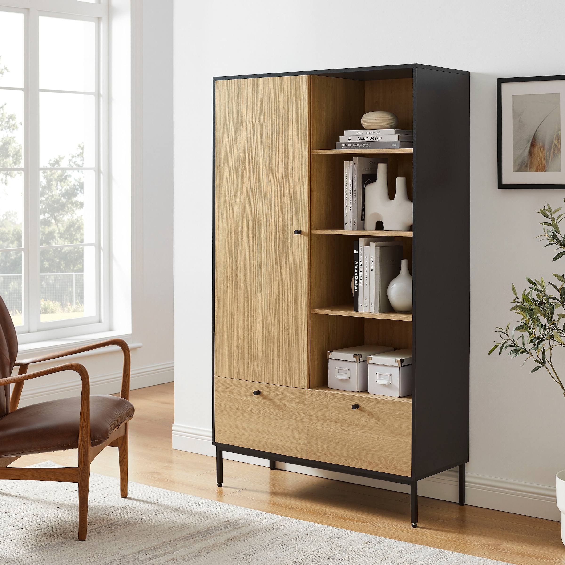GOODproduct Highboard »Tayler« pflegeleichte Melaminoberfläche, Metallgestell, Breite 100 cm
