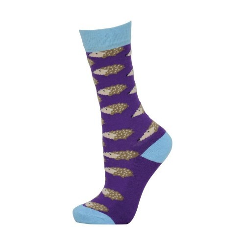 Pacote com 3 pares de meias infantis com estampa de ouriço nas cores roxo/laranja/azul claro