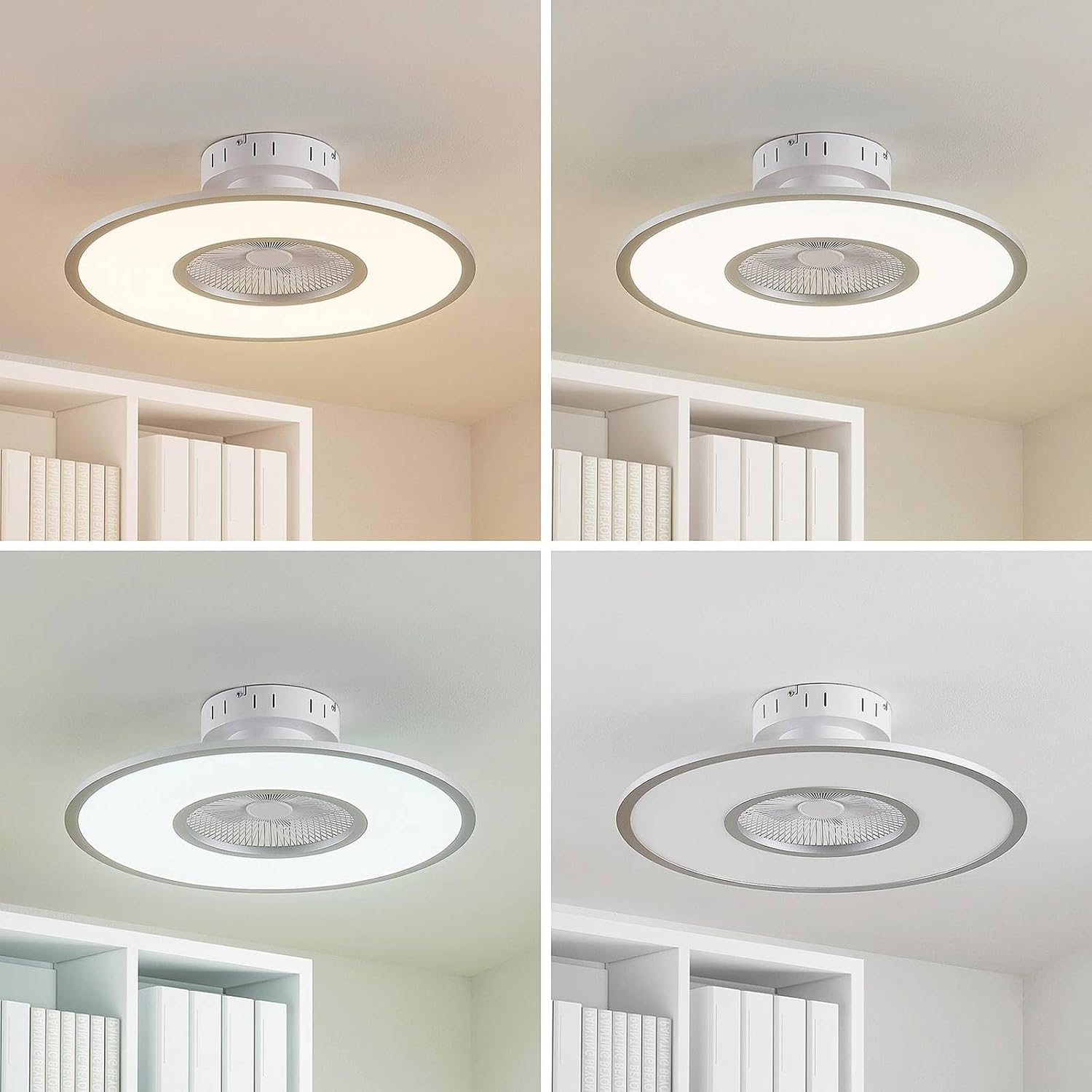 Lindby LED Deckenventilator mit Lampe Romea dimmbar Leselampe (Modern) in Alu (1 flammig,) - Ventilator Wohnzimmerleuchte