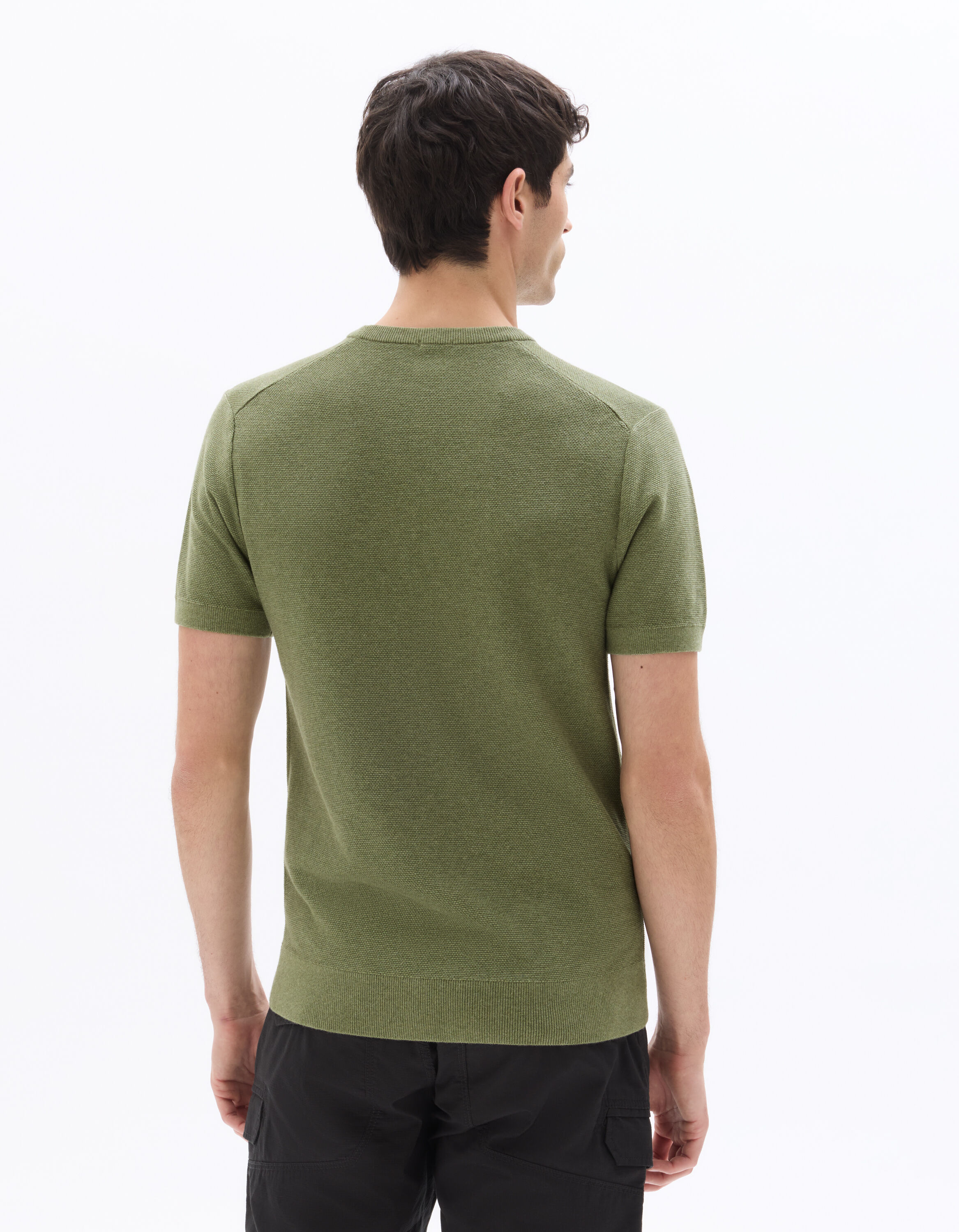 T-shirt slim col rond en maille - vert