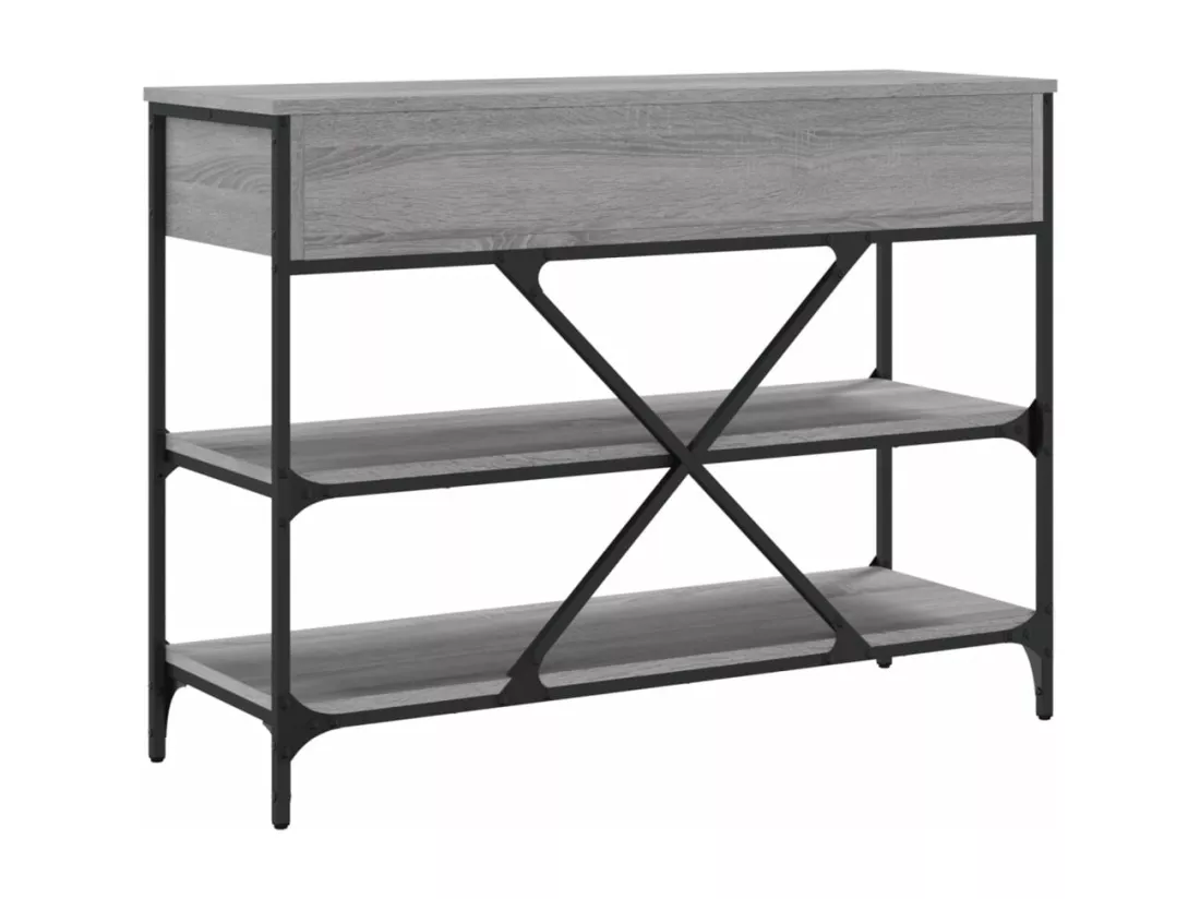 Table console avec tiroirs et étagères gris bois d'ingénierie