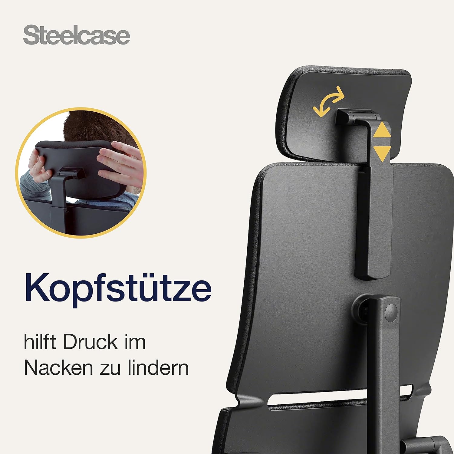 Steelcase Please Ergonomischer Bürodrehstuhl mit höhenverstellbarer Lumbalstütze für Unterstützung den ganzen Tag über, anpassbare Kopfstütze Schwarzes Leder