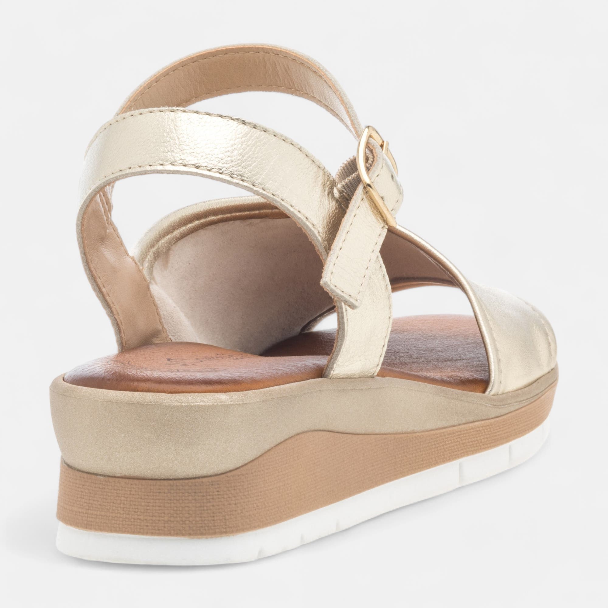 Sandales à talon compensé Femme en cuir or