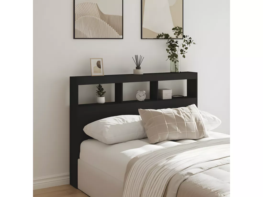 Armoire tête de lit avec LED noir 140x17x102 cm