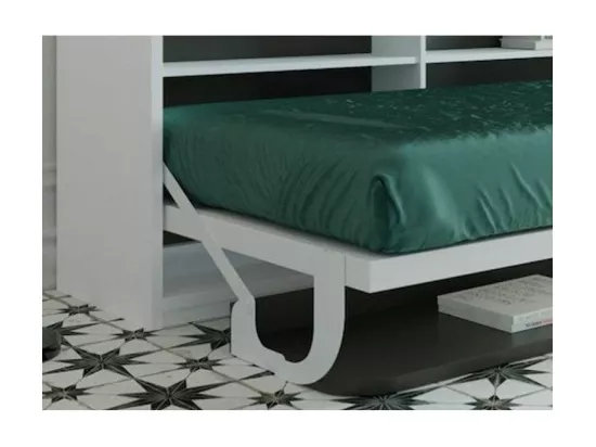 Lit escamotable 140x190 P 53cm chêne gris avec étagères et bureau Miko