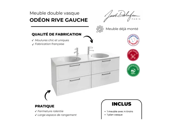 Meuble double vasque 140 cm JACOB DELAFON Odéon Rive Gauche blanc satiné