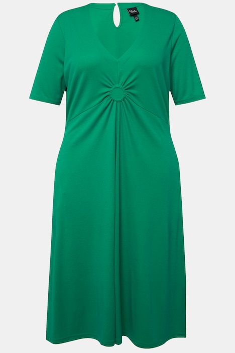 Jersey-Midikleid, A-Linie, V-Ausschnitt, Halbarm