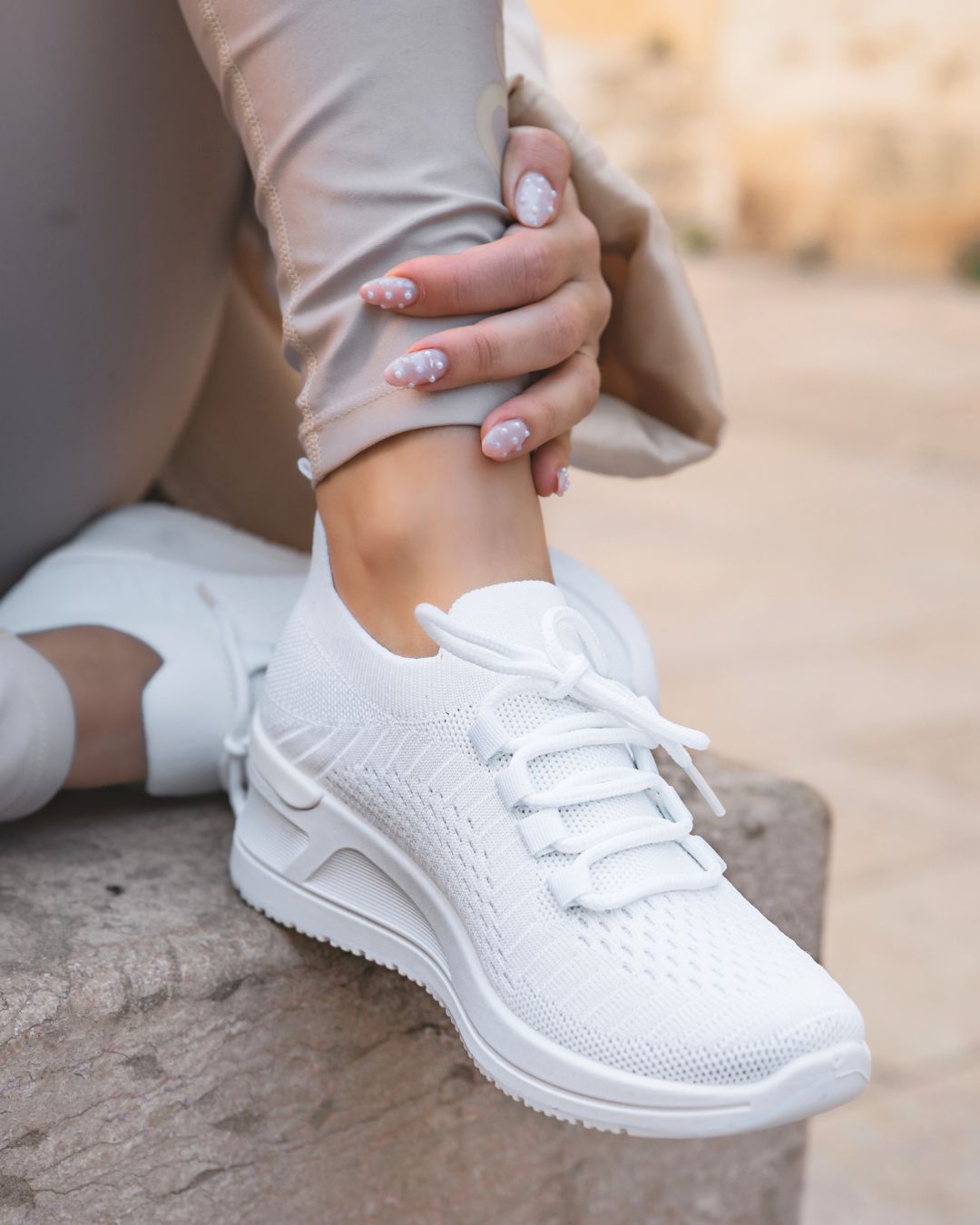 Basket femme blanche en toile blanche sport à lacets - Briana