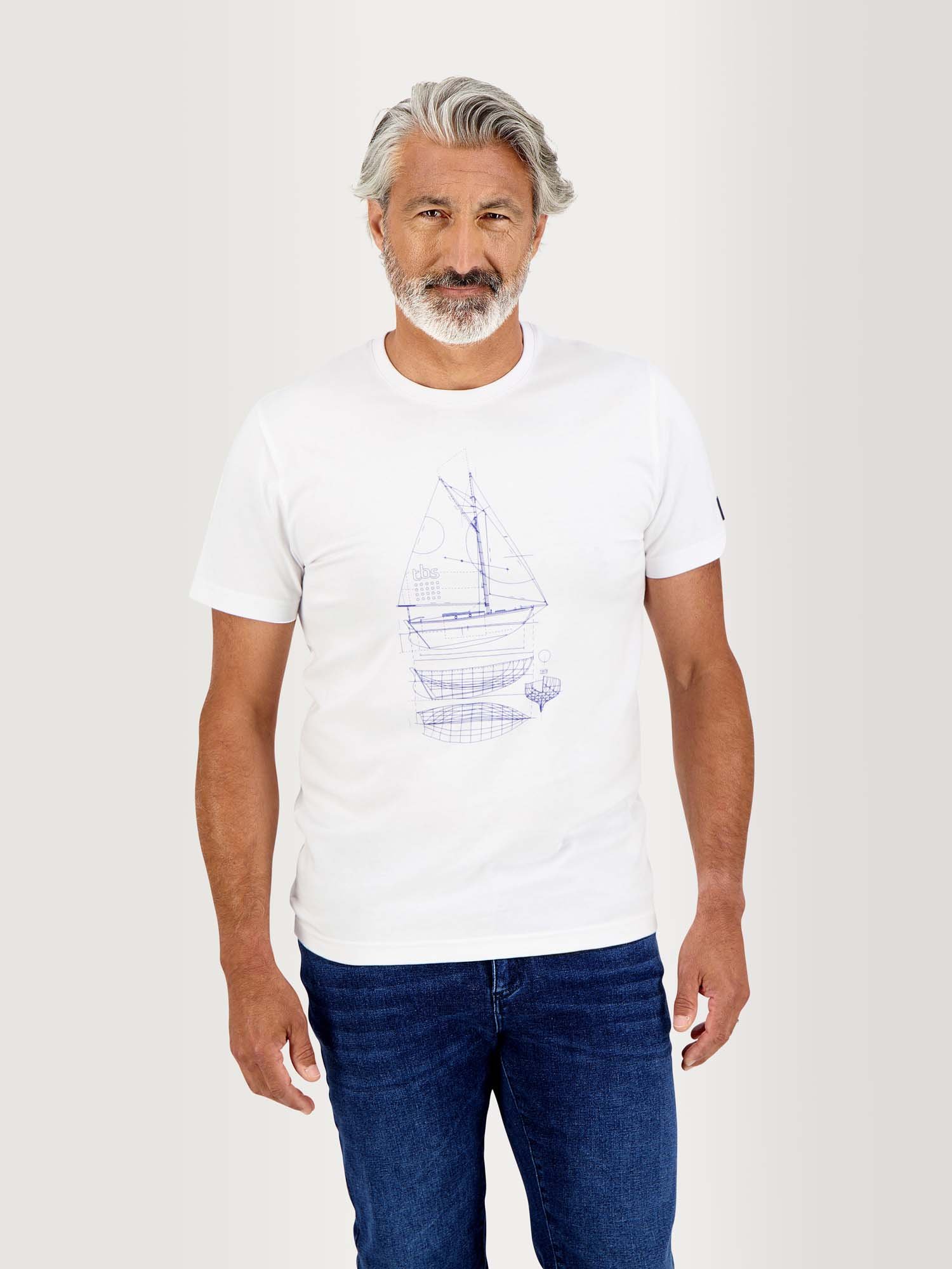 Tee Shirt Homme Print Bateau Coton Biologique Blanc