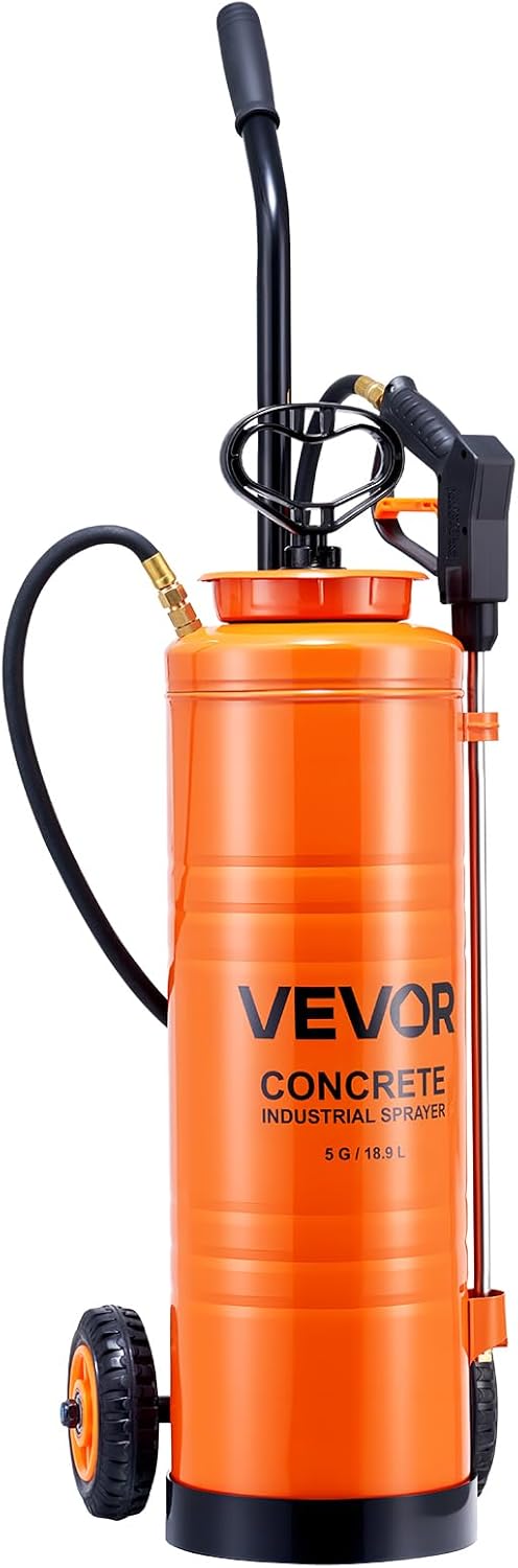 VEVOR Drucksprüher 18,9 L, industrieller Betonsprüher mit Rolle, Edelstahlsprüher, Hochleistungs-Pumpsprüher, inkl. Schläuche, 2 Messingdüsen, ideal für BAU, Rasen und Garten