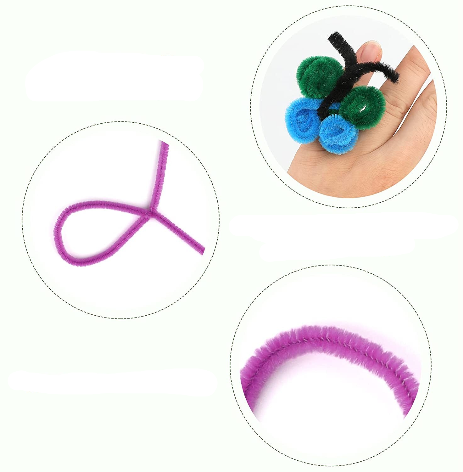 (100er Set) 30cm Pfeifenreiniger DIY Bastel Biege Plüsch Chenille Draht - Assortiert