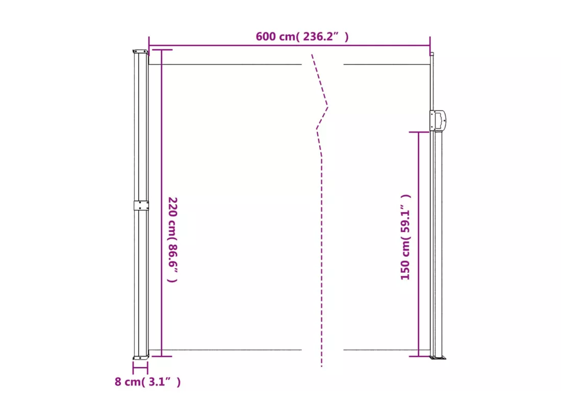 Auvent latéral rétractable blanc 220x600 cm