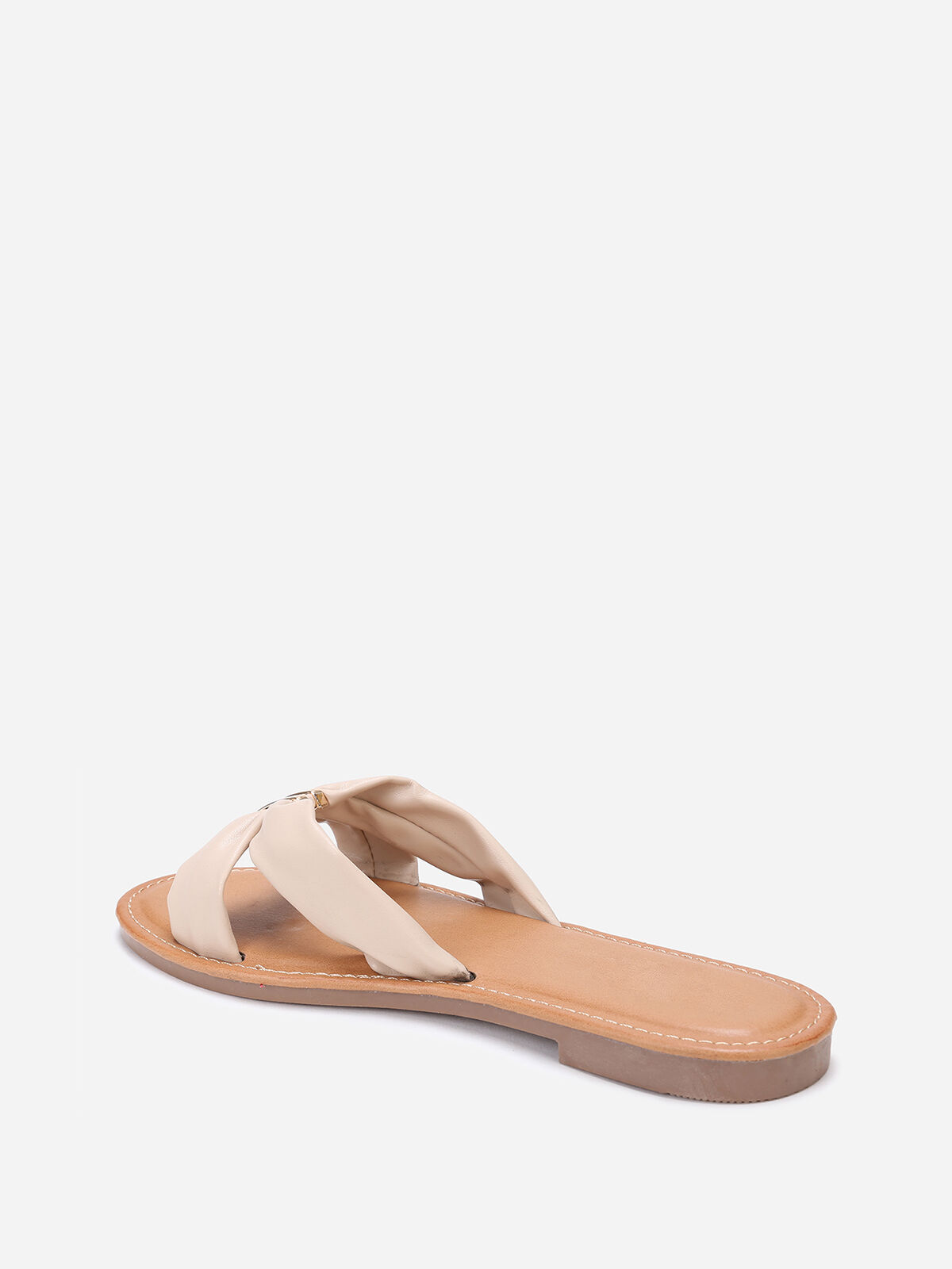 Mules à brides en simili avec boucle- Beige