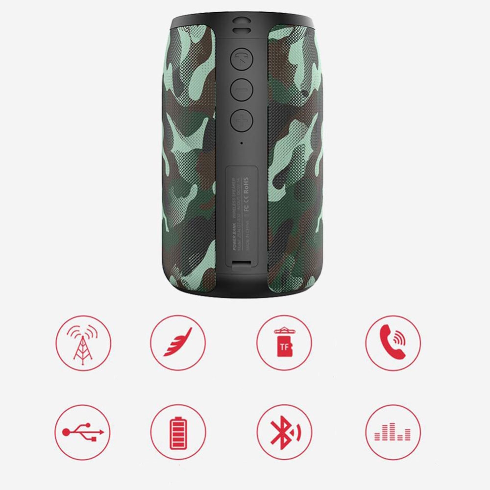 Bluetooth 5.0 Outdoor Lautsprecher Spritzwassergeschützt mit Freisprecheinrichtung    Micro SD / USB / Aux-In Anschluss - Camouflage Türkis