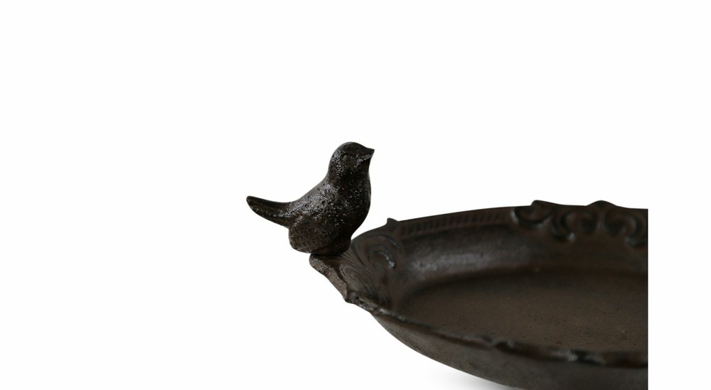 Abreuvoir oiseau sur pied fonte fonte marron 27.5x19x39cm