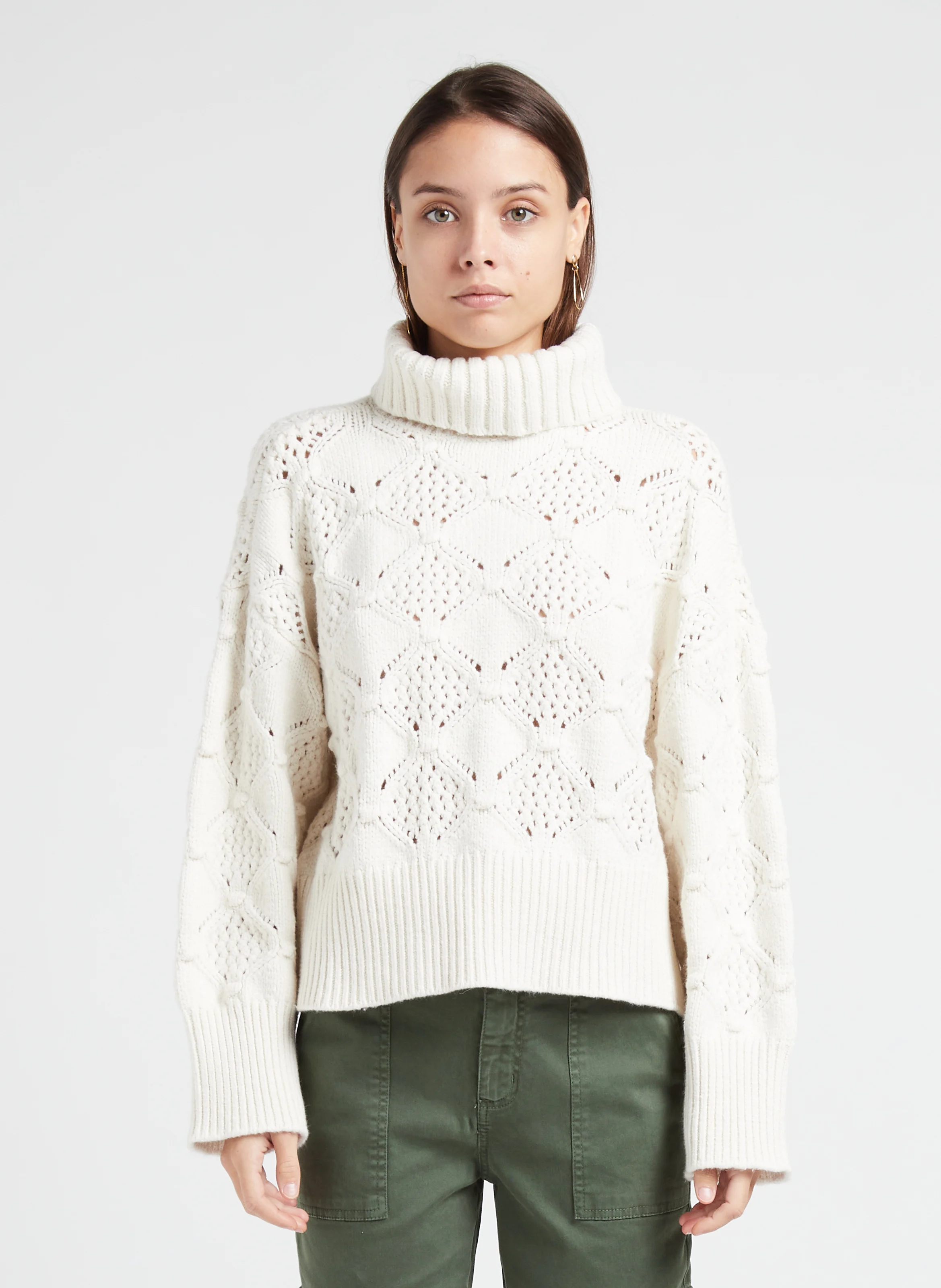 ELINO - Pull col roulé en coton | Beige