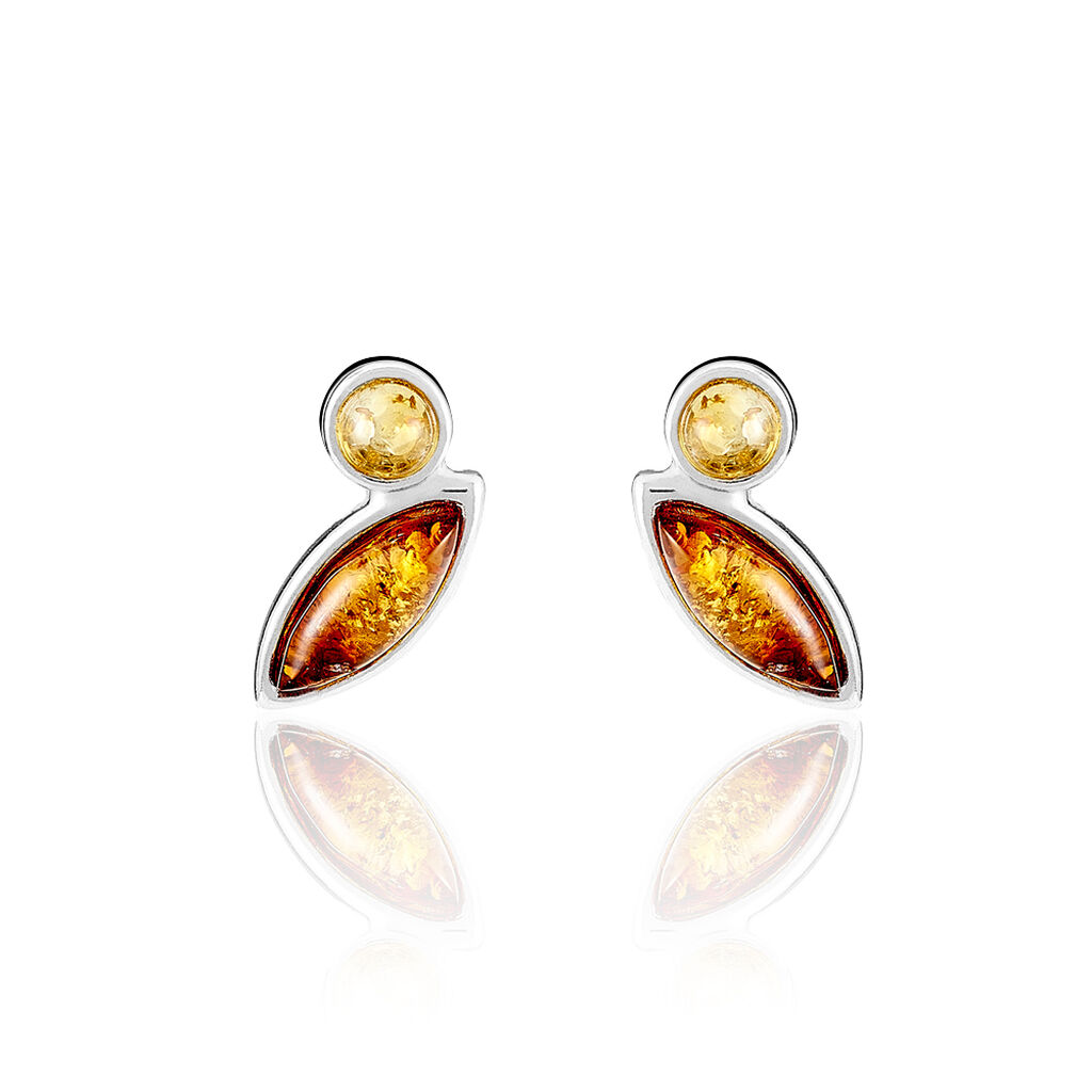 Boucles D'oreilles Puces Sylvaincine Argent Blanc Ambre