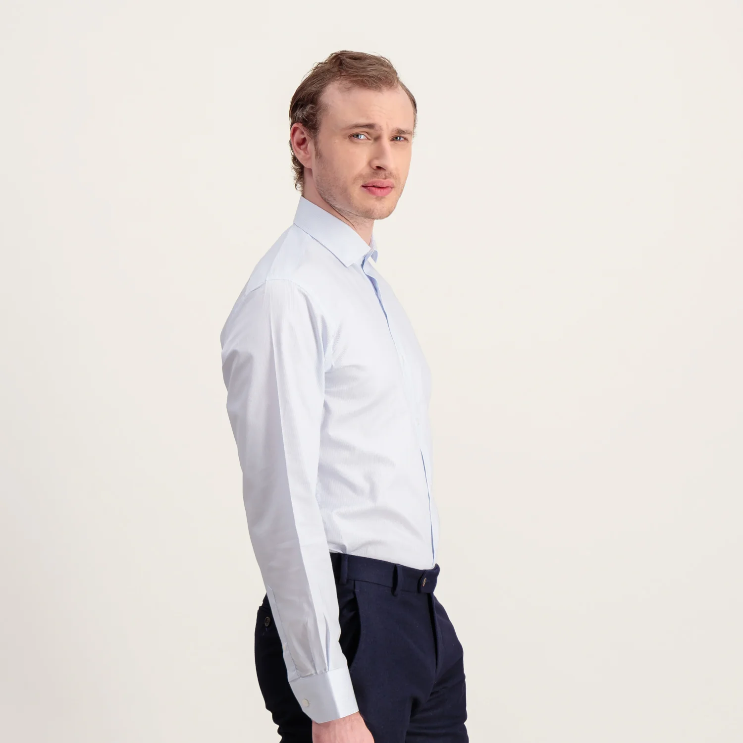 Fitted blue striped twill shirt