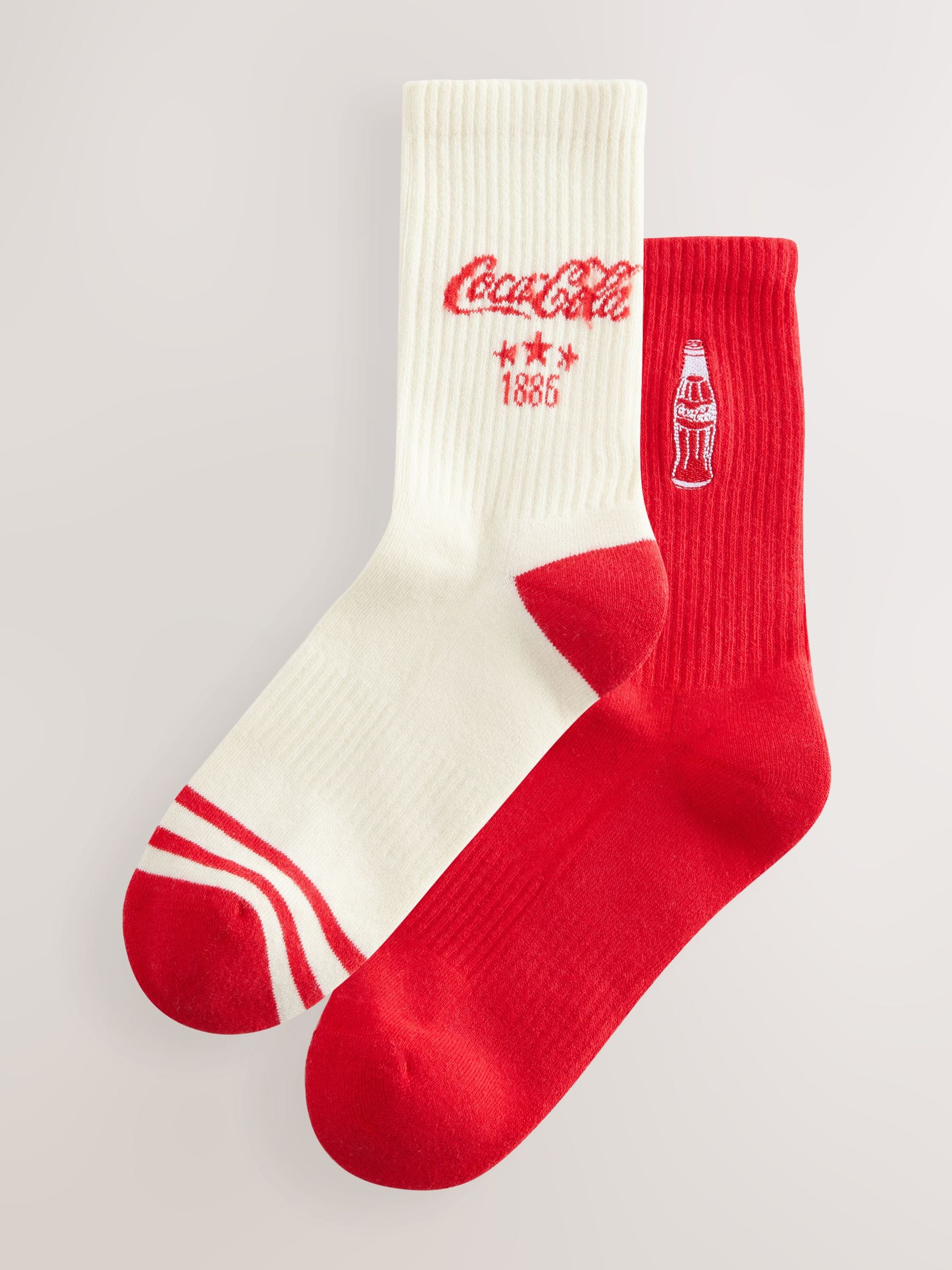 Coca-Cola - 2 Paar geborduurde geribbelde sportsokken met verzachte onderkant