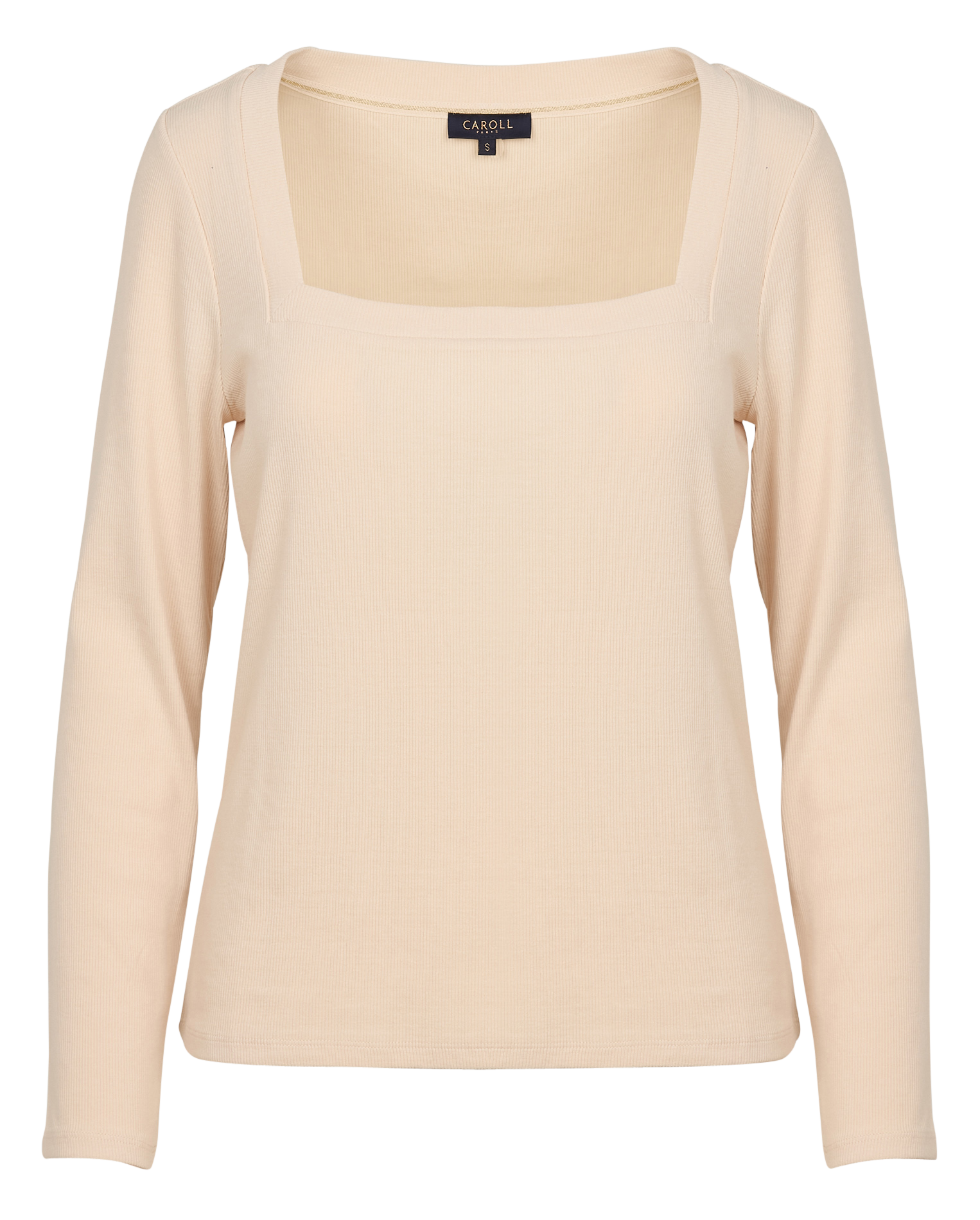 TULA - Tee-shirt ajusté col carré en coton mélangé | Beige