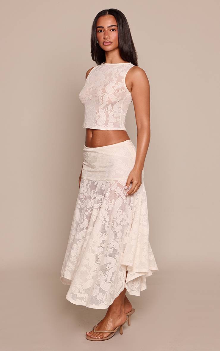 Crème Jupe Midi Fluide Tissée À Motif Paisley Petite Taille Co-ord