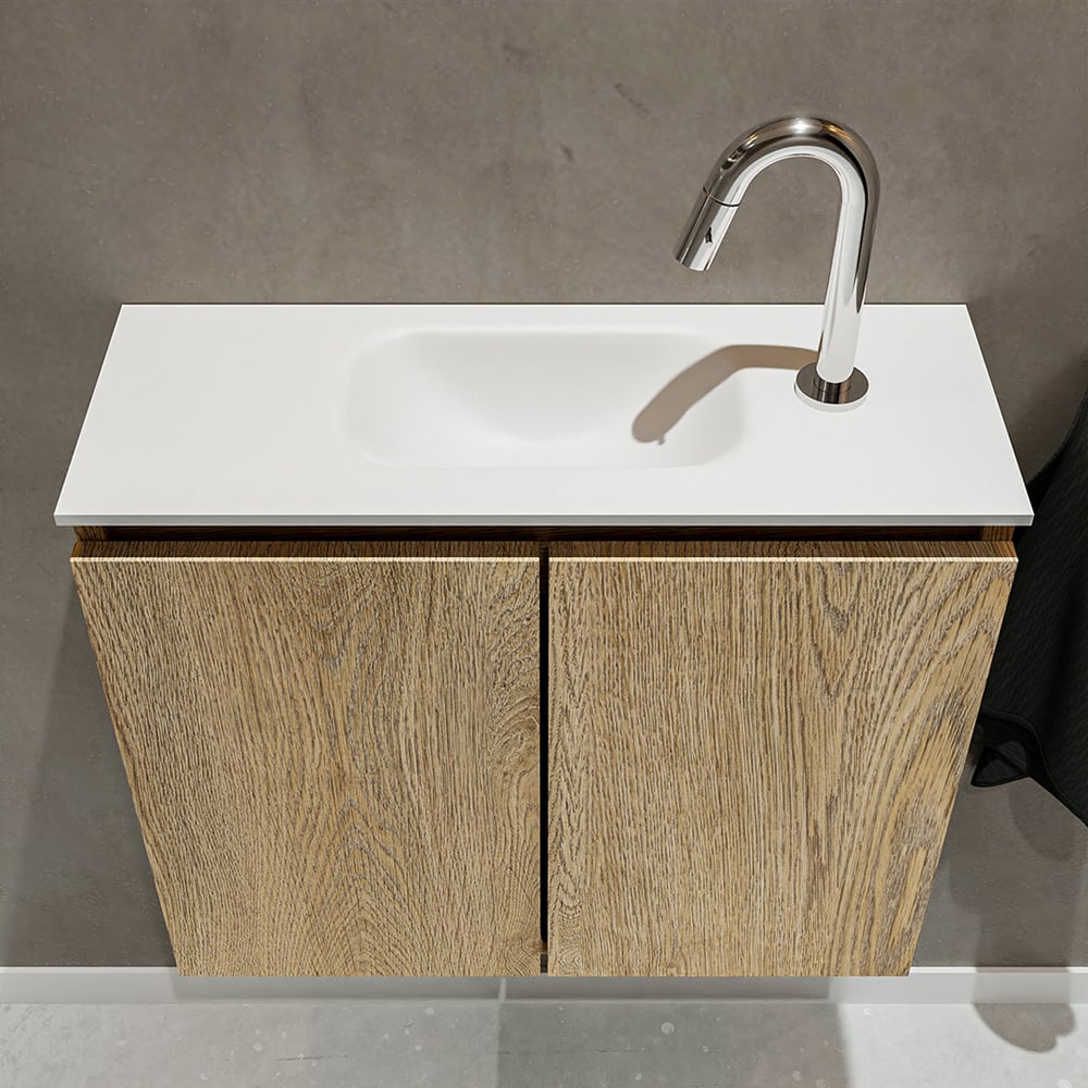 Mondiaz Ture 60cm toiletmeubel washed oak met wastafel talc midden 1 kraangat