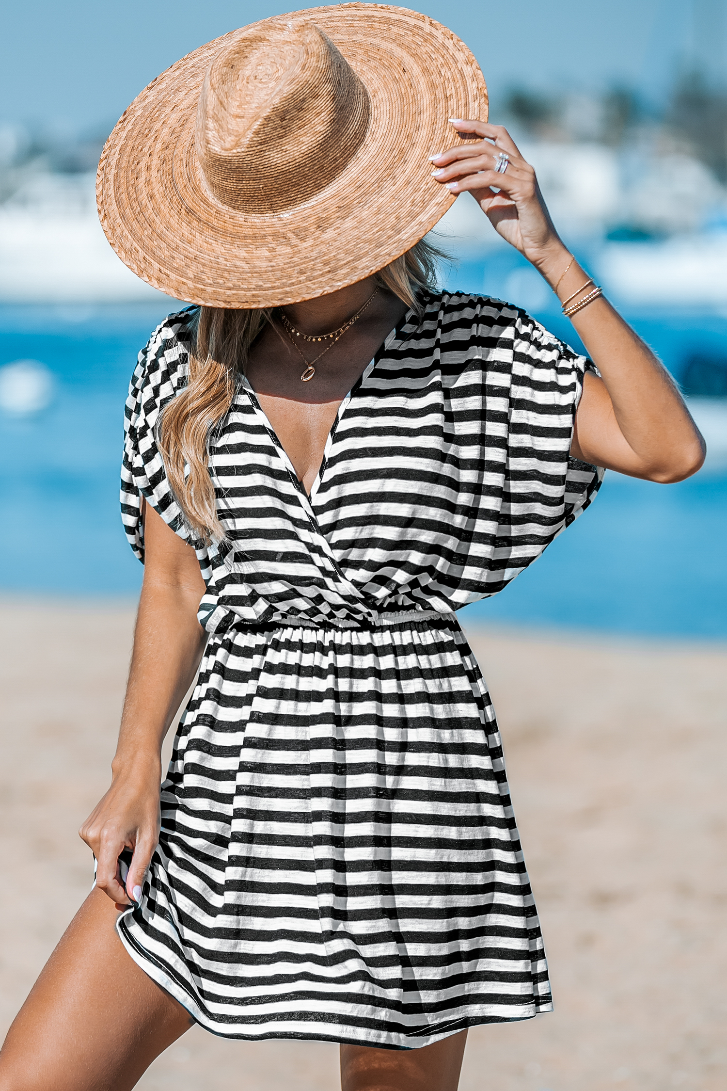 Robe cover up en jersey à manches dolman et rayures noires