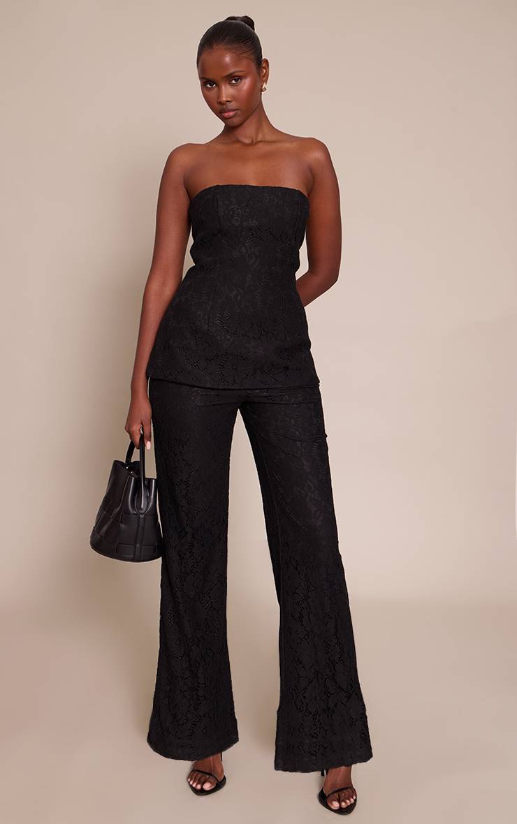 Noir Combinaison Pantalon Droit À Superposition Bandeau En Dentelle