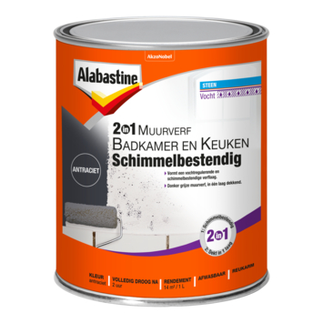 Alabastine 2in1 muurverf badkamer & keuken antraciet schimmelbestendig 1 l