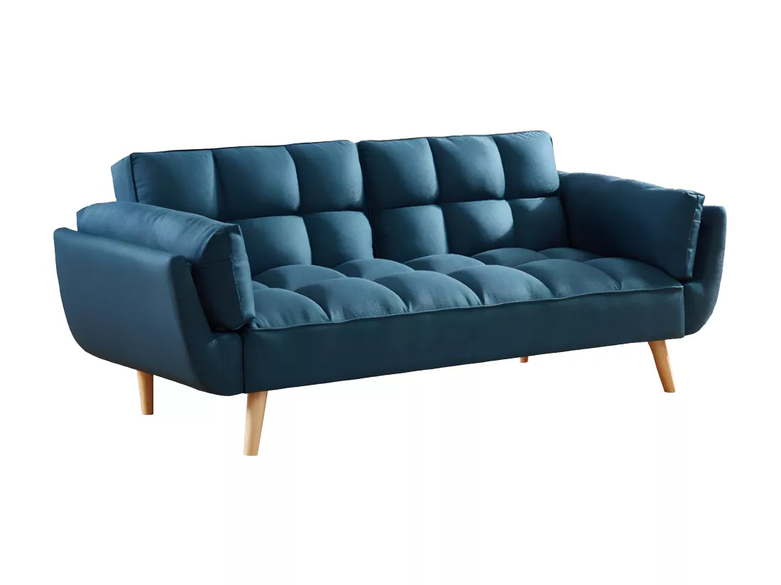 Canapé 3 places convertible clic-clac en tissu bleu LOELINE
