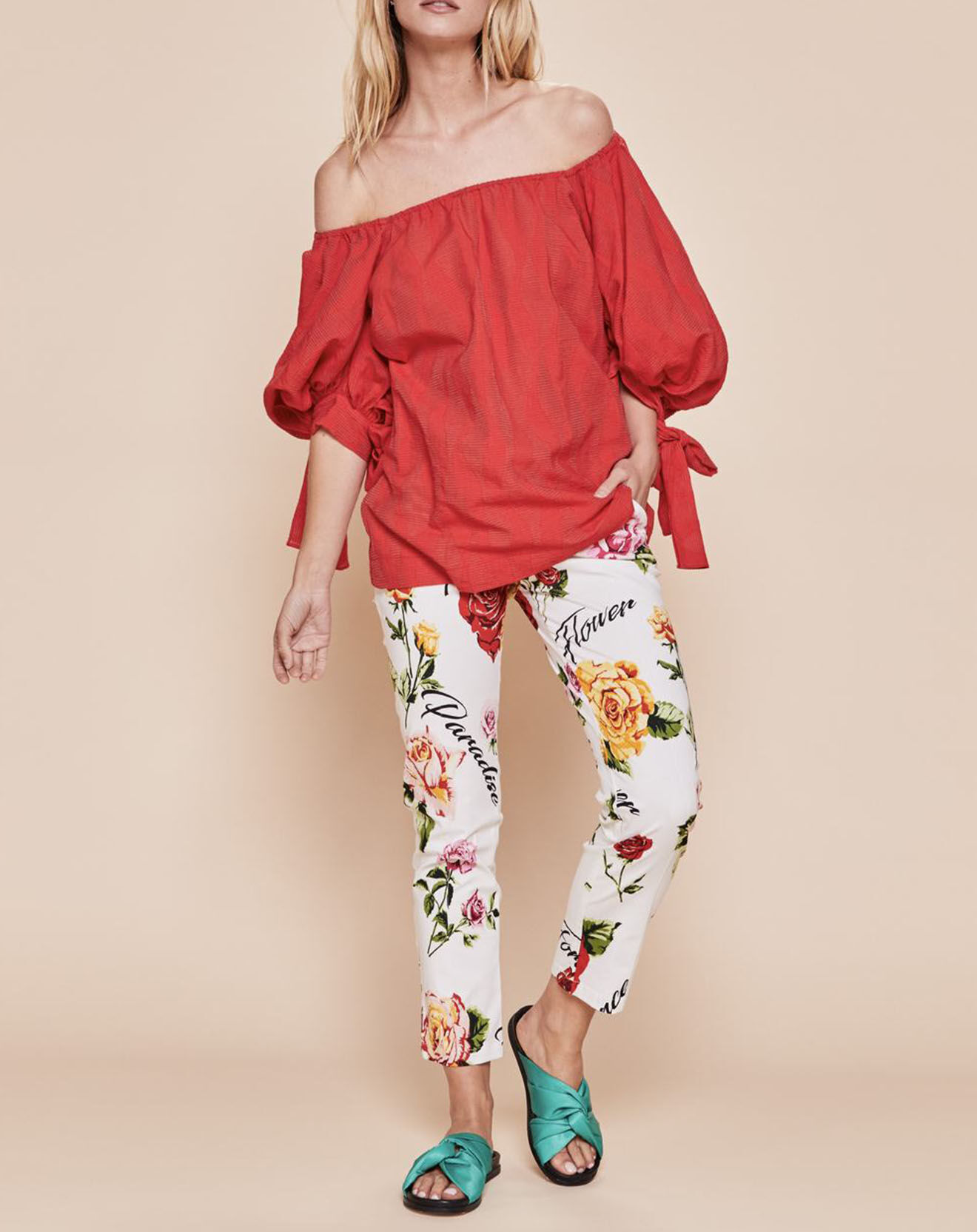 Derhy Blouse Ralenti texturée manches bouffantes rouge
