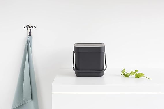 Brabantia afvalemmer met deksel, 6 liter, HxBxD 18 x 20 x 24,5 cm, kunststof, donkergrijs