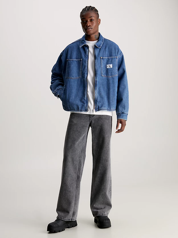 Jaqueta jeans acolchoada com zíper frontal