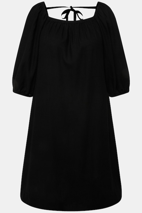 Midikleid, Leinenmix, A-Linie, Carree-Ausschnitt, Halbarm