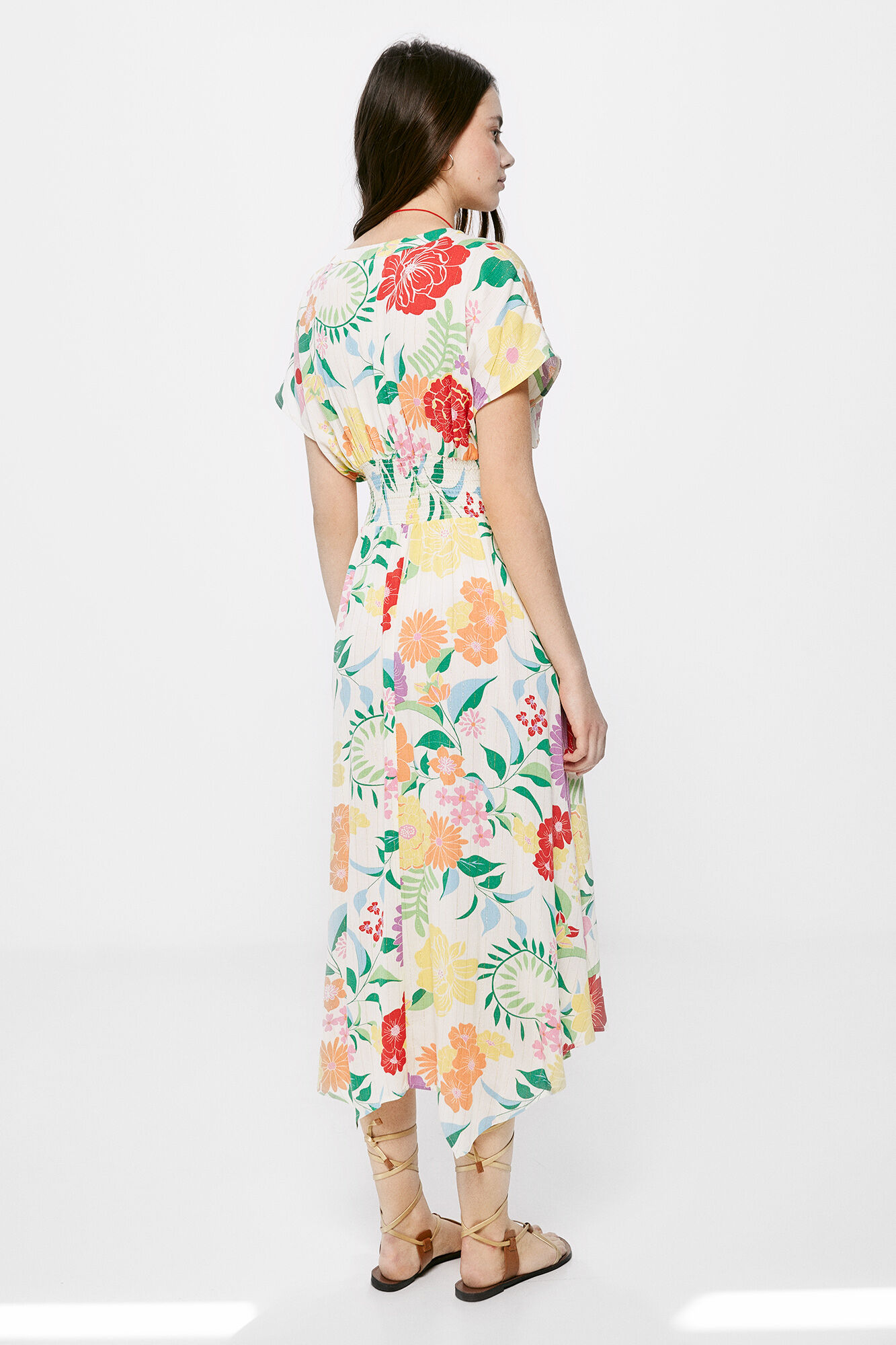 Vestido midi com estampa picot - Estampa laranja