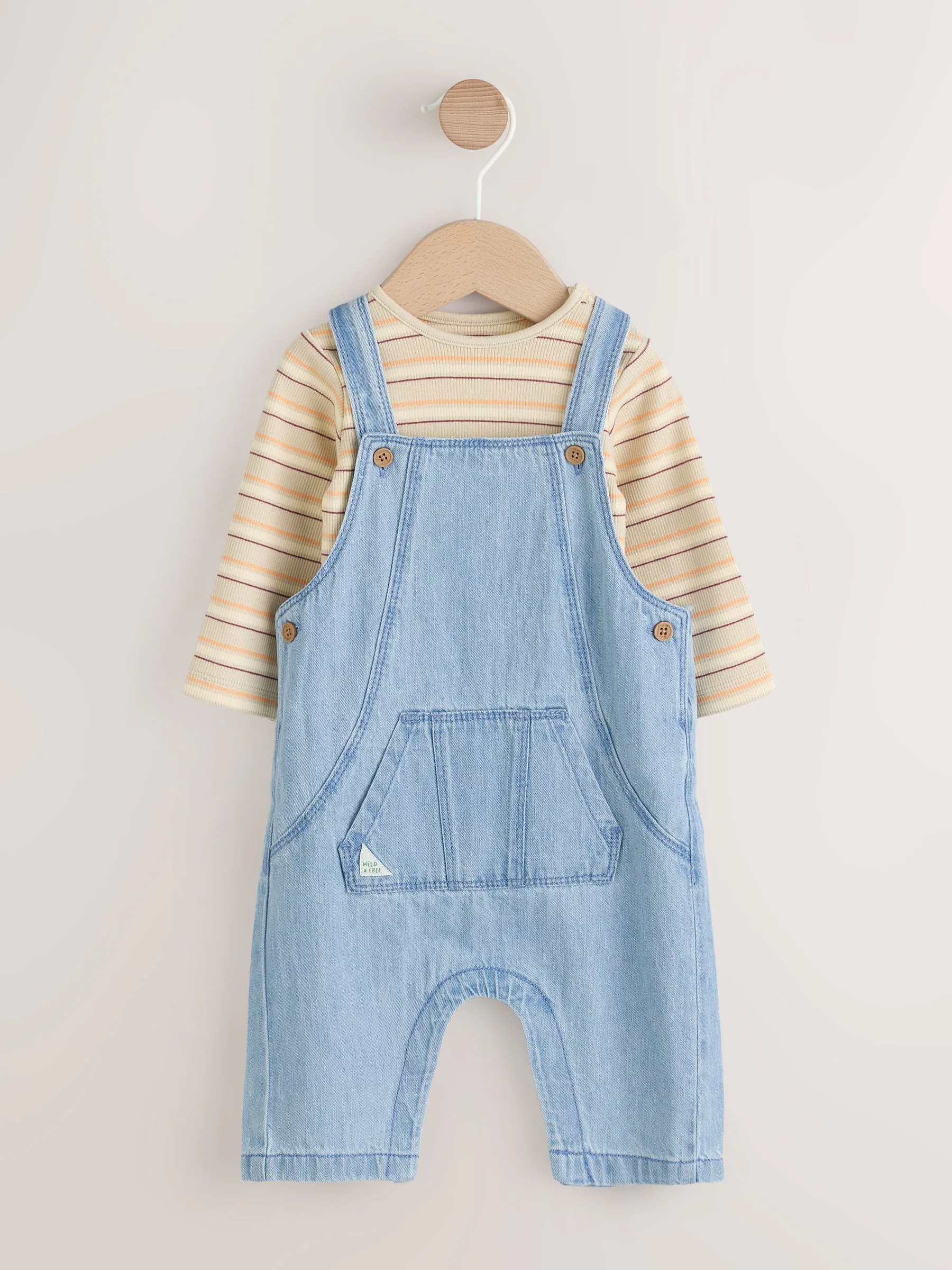 Blauw - Babyset van denim bretelbroeken en bodysuit (0 mnd - 2 jr)