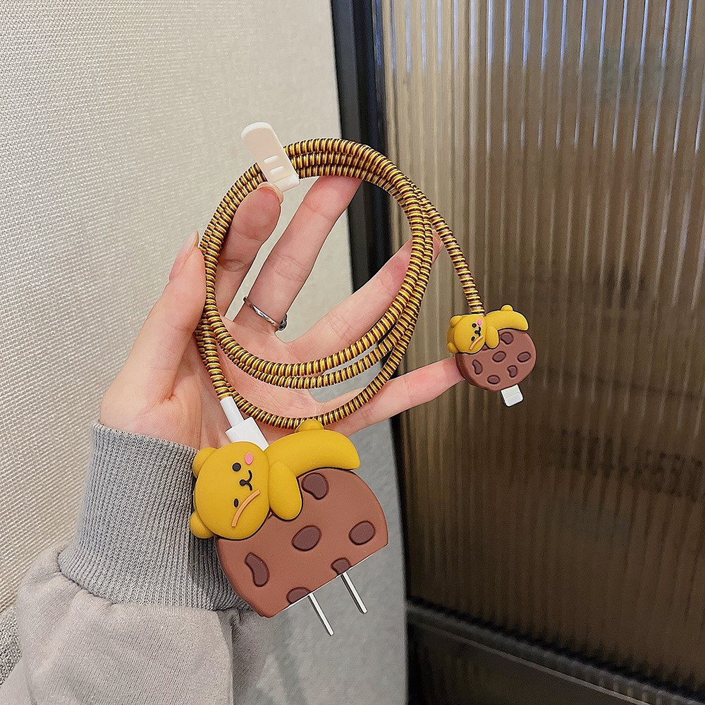2in1 Lightning Kabel Bruchschutz Kabelbeisser   Apple 20W/18W Ladegerät Schutzhülle - Bär