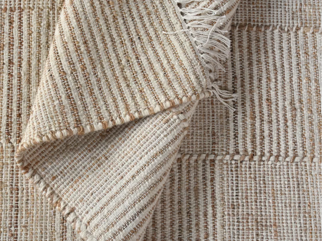 Tapis en jute et laine fait à la main - 160 x 230 cm - 1200g/m2 - Naturel - TAKORADI