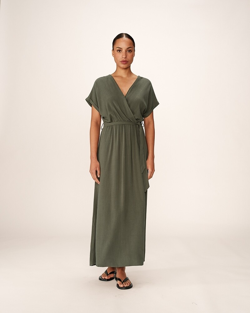 GRACE & MILA<br>Vestido maxi fluido com cinto, POLLEN