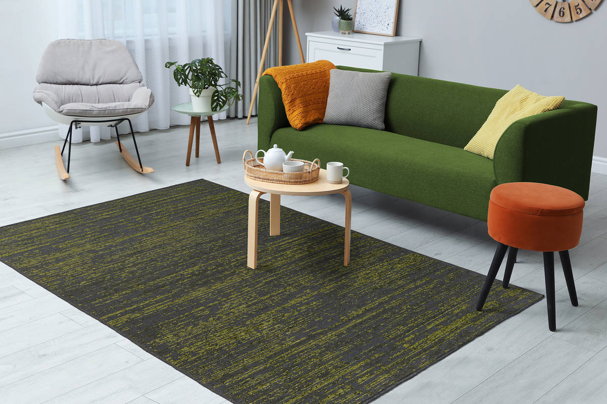 Flachgewebeteppich KALEVI 100 - grün - mit 3D-Struktur - 80x150 cm