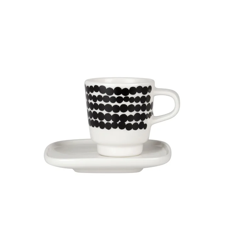 Marimekko - Oiva Räsymatto Espressotasse mit Untertasse, weiss / schwarz