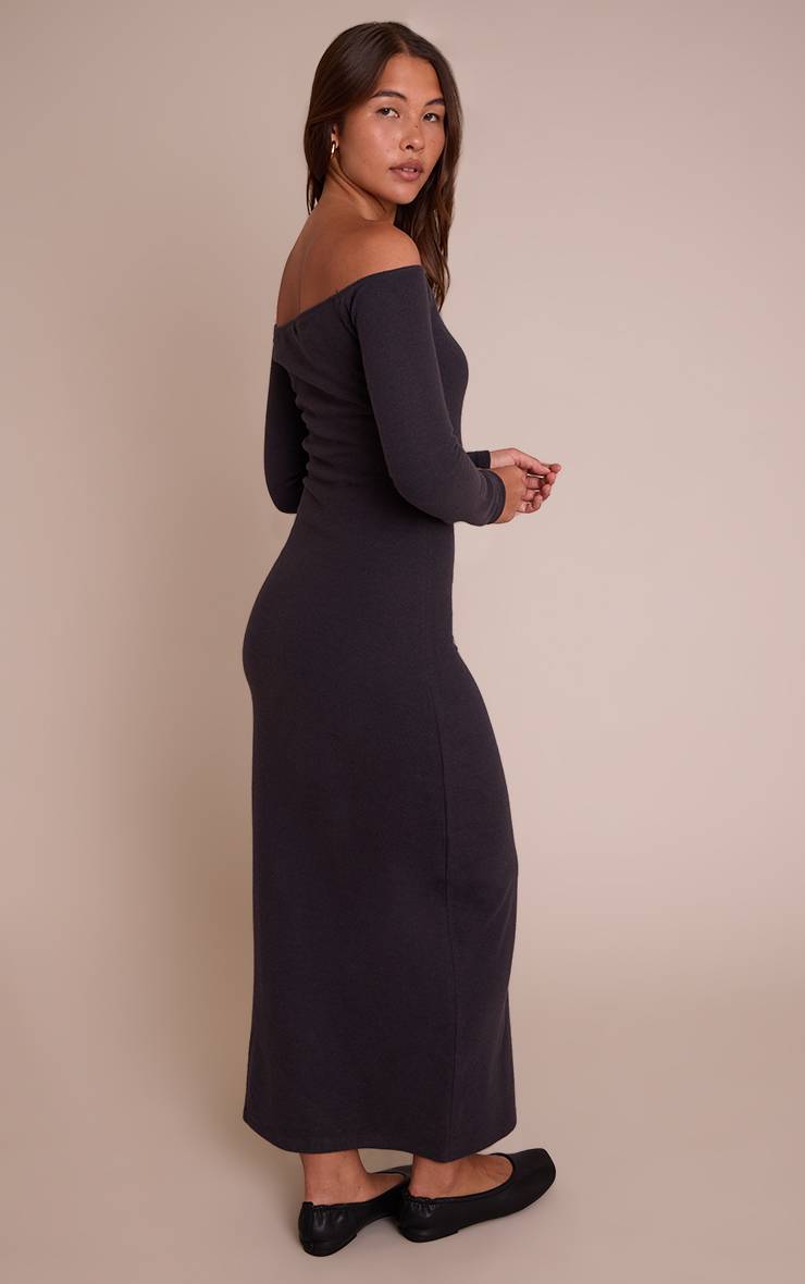 Charbon Robe Maxi À Manches Longues Bardot Ultra Douce