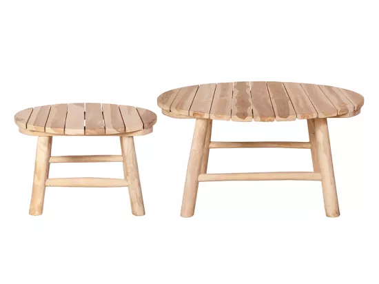 Lot de 2 tables basses de jardin en teck - Naturel clair - TULUM de MYLIA