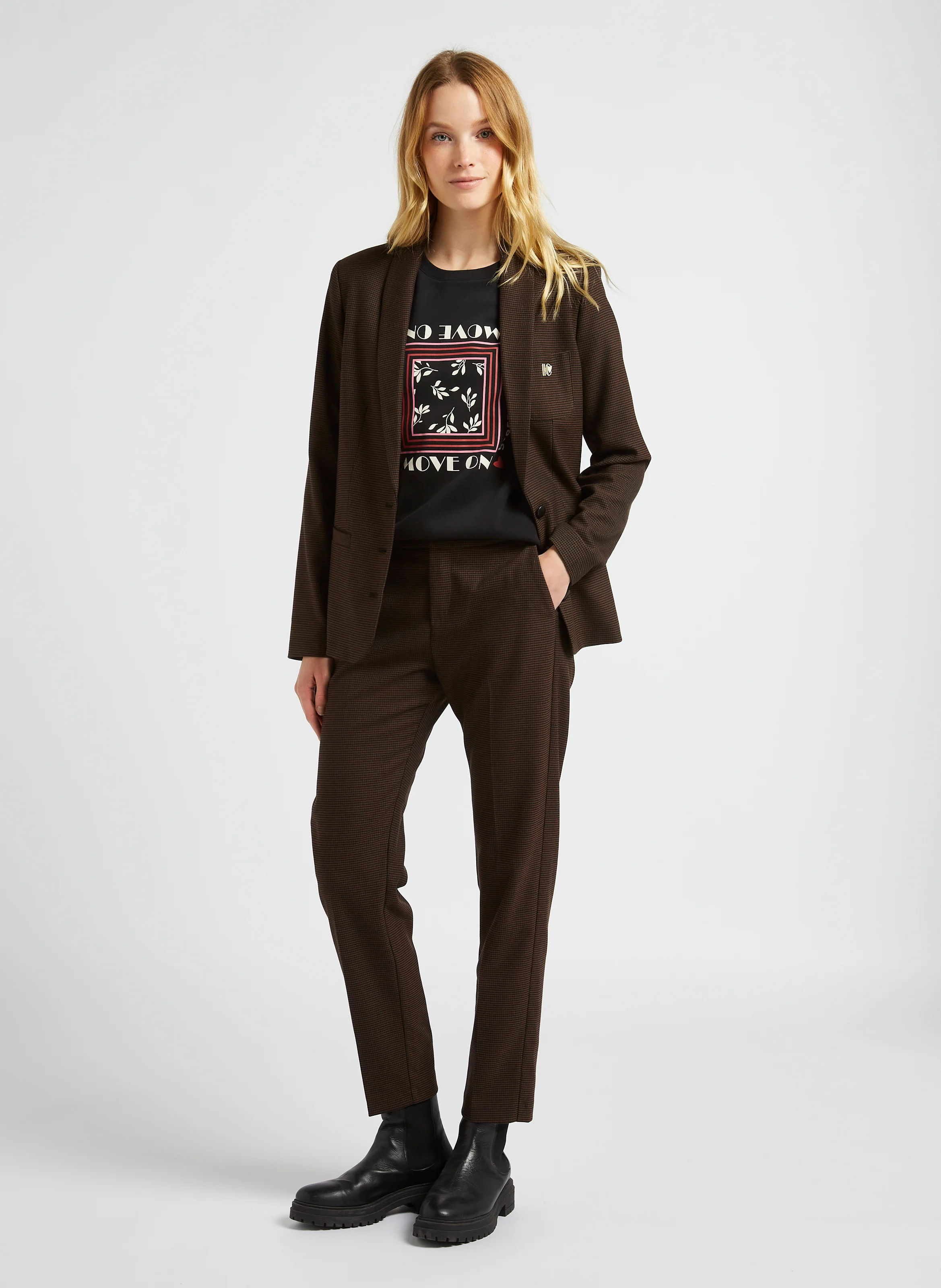 Pantalon droit imprimé| Marron