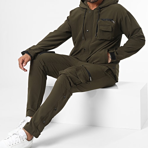 Ensemble Veste Zippée Et Pantalon Cargo Vert Kaki
